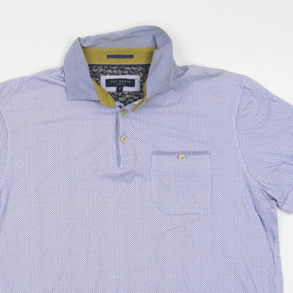 Ted Baker Mens Blue Geometric Cotton  Polo Size M Collared Button