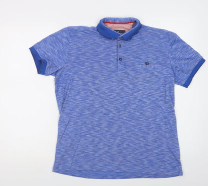 Ottomoda Mens Blue  Cotton  Polo Size M Collared Button