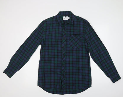 Topman Mens Blue Check Cotton  Button-Up Size M Collared Button