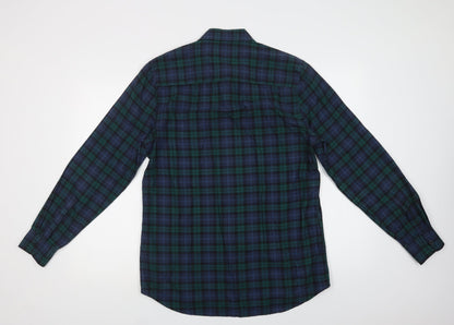 Topman Mens Blue Check Cotton  Button-Up Size M Collared Button