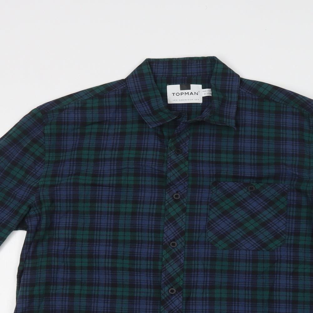 Topman Mens Blue Check Cotton  Button-Up Size M Collared Button