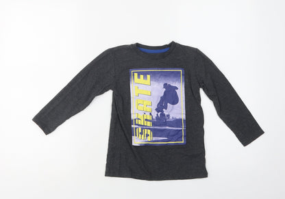 Dunn Boys Grey  Cotton Basic T-Shirt Size 4-5 Years Crew Neck  - Skate