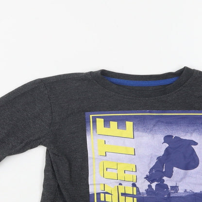 Dunn Boys Grey  Cotton Basic T-Shirt Size 4-5 Years Crew Neck  - Skate