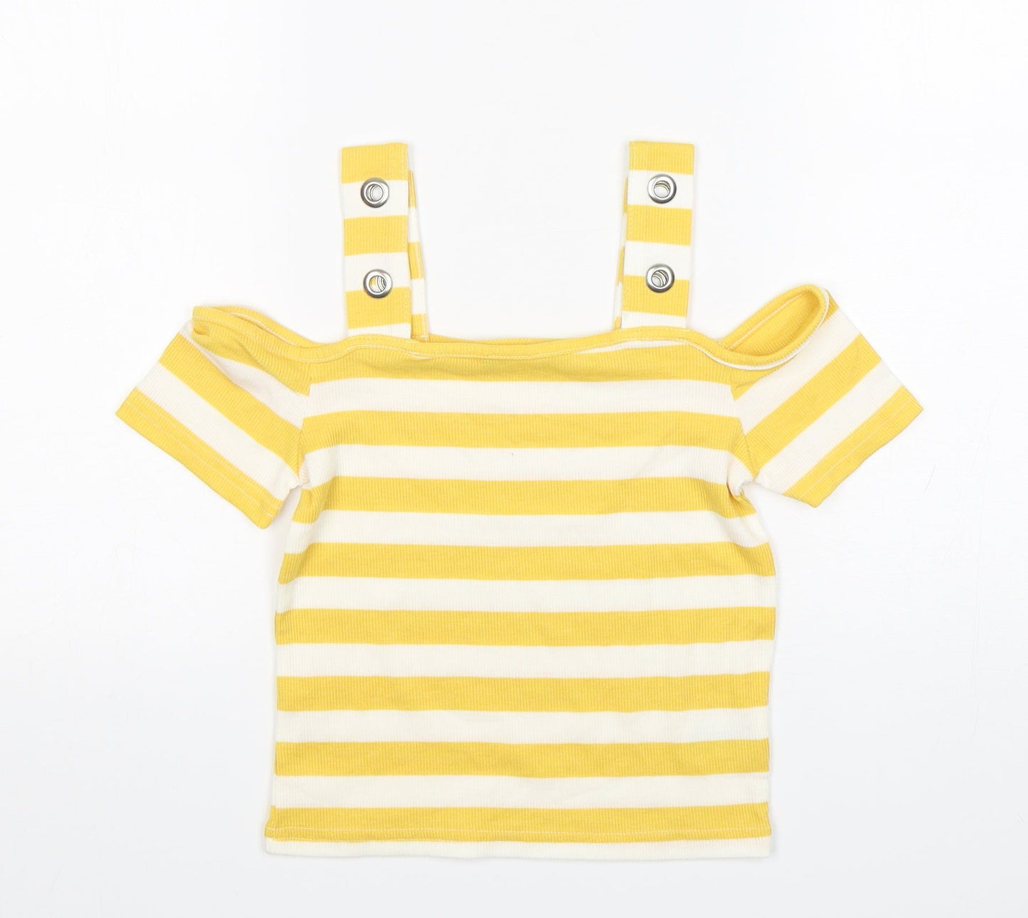 Atmosphere Womens Yellow Striped Polyester Basic T-Shirt Size 8 Boat Neck