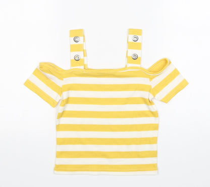 Atmosphere Womens Yellow Striped Polyester Basic T-Shirt Size 8 Boat Neck