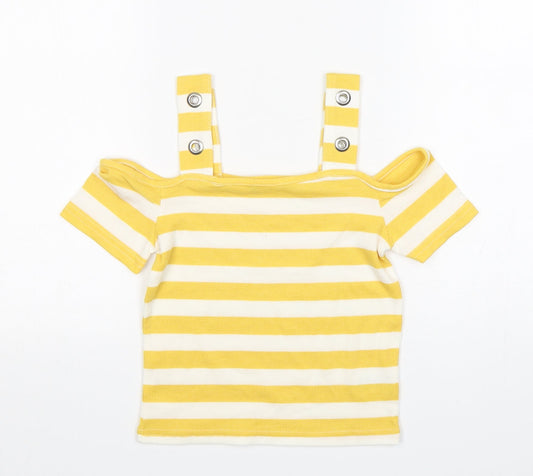 Atmosphere Womens Yellow Striped Polyester Basic T-Shirt Size 8 Boat Neck