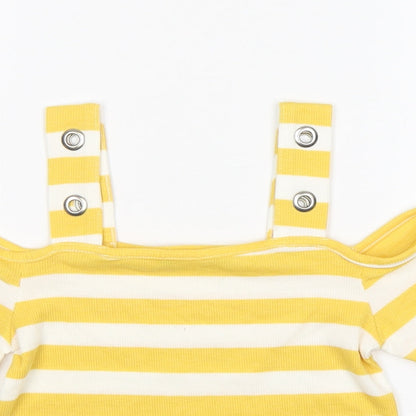 Atmosphere Womens Yellow Striped Polyester Basic T-Shirt Size 8 Boat Neck