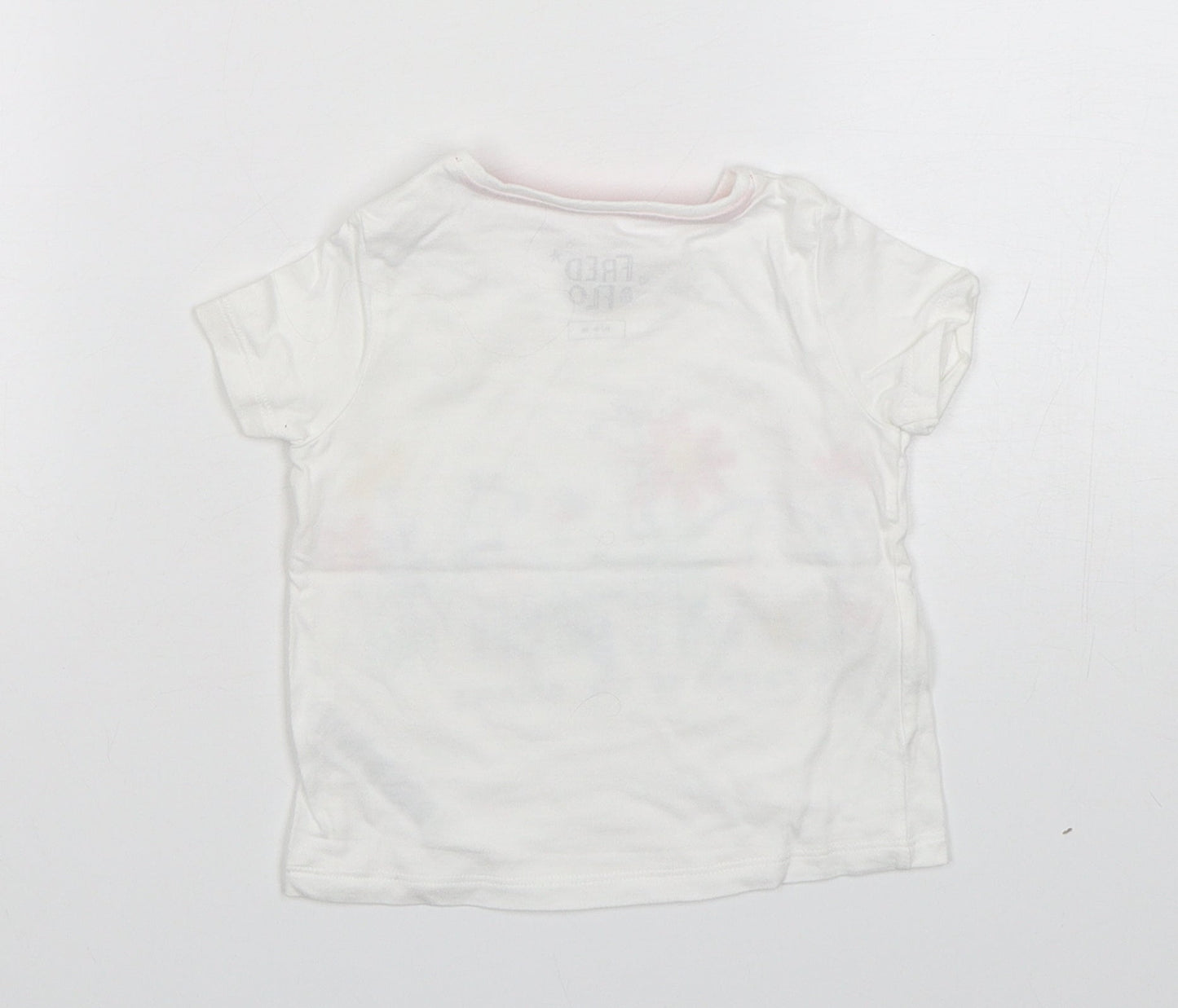 F&F Girls White Floral Cotton Basic T-Shirt Size 6-9 Months Round Neck