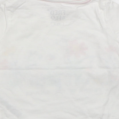 F&F Girls White Floral Cotton Basic T-Shirt Size 6-9 Months Round Neck