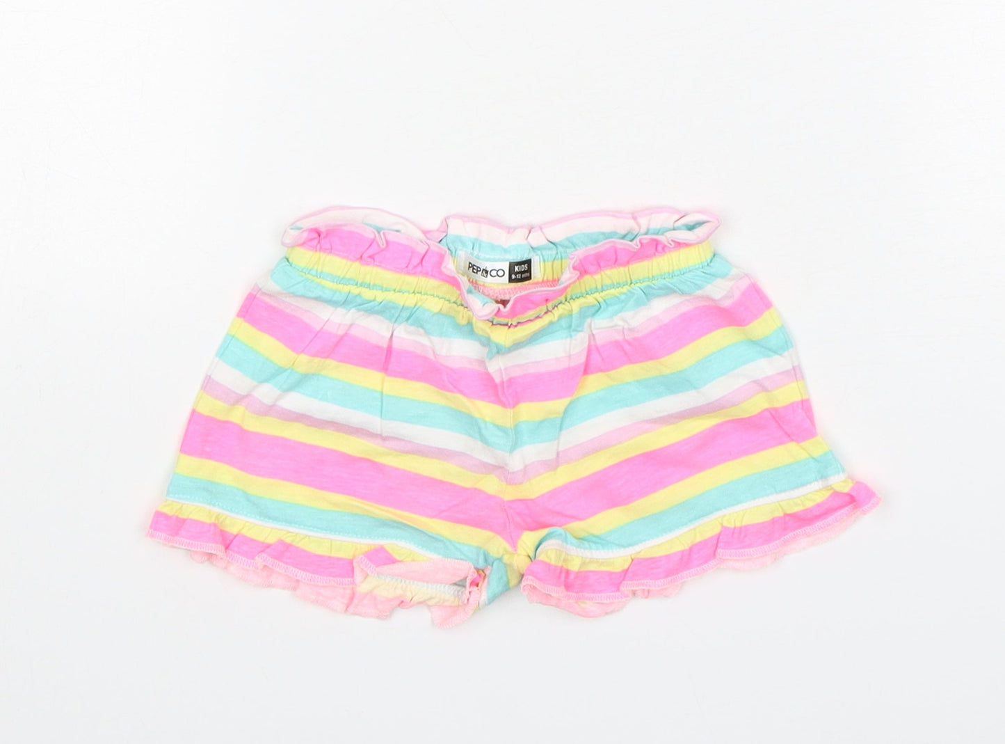 PEP&CO Girls Multicoloured Striped Cotton Sweatpants Trousers Size 9-12 Months   - Shorts
