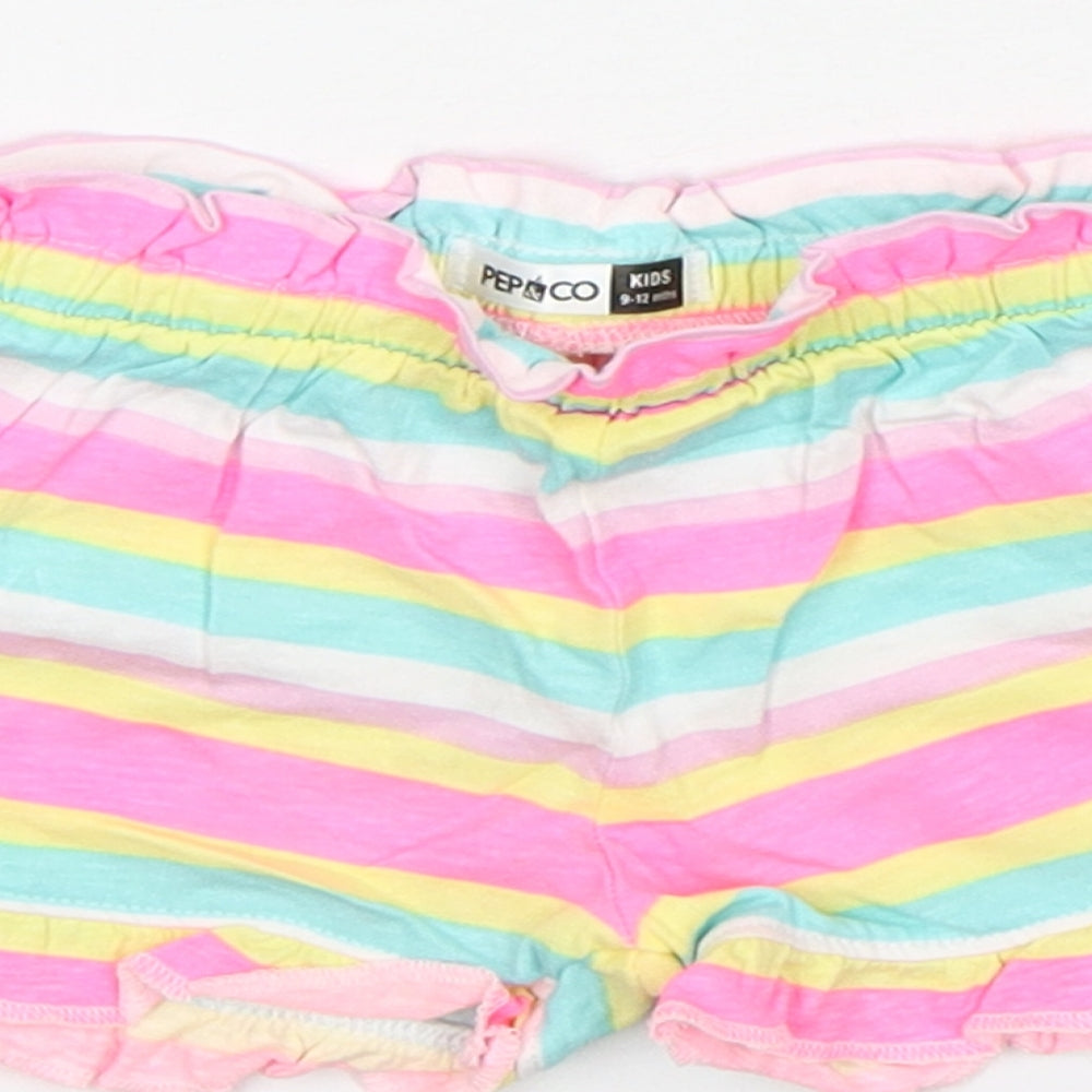 PEP&CO Girls Multicoloured Striped Cotton Sweatpants Trousers Size 9-12 Months   - Shorts