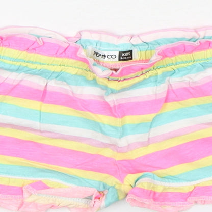 PEP&CO Girls Multicoloured Striped Cotton Sweatpants Trousers Size 9-12 Months   - Shorts
