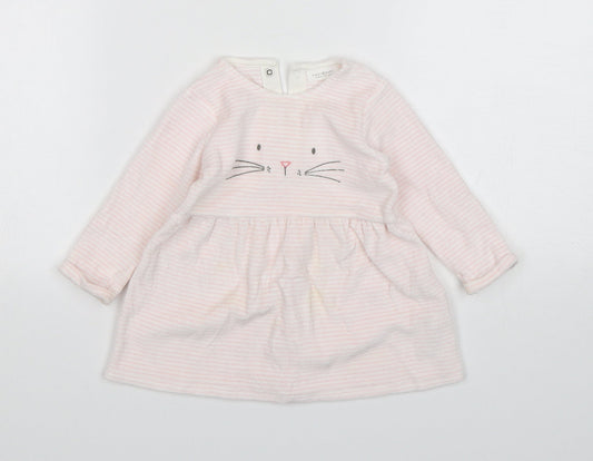 NEXT Girls Pink Striped Cotton A-Line  Size 6-9 Months  Round Neck