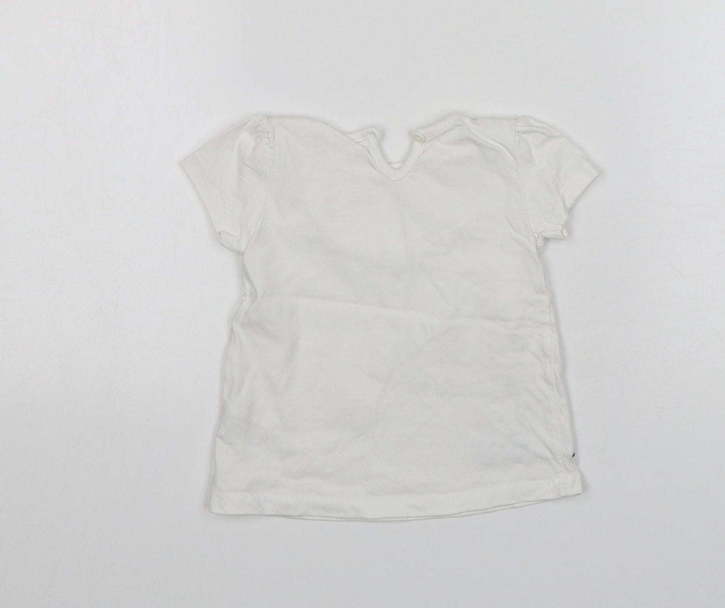M&Co Girls White Floral Cotton Basic T-Shirt Size 6-9 Months Round Neck