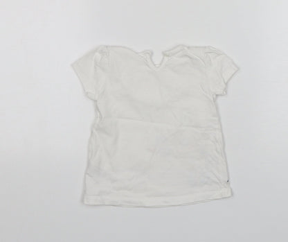 M&Co Girls White Floral Cotton Basic T-Shirt Size 6-9 Months Round Neck