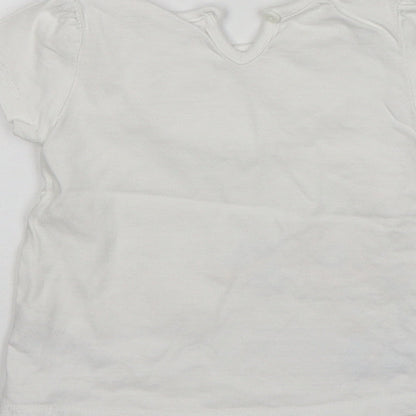 M&Co Girls White Floral Cotton Basic T-Shirt Size 6-9 Months Round Neck
