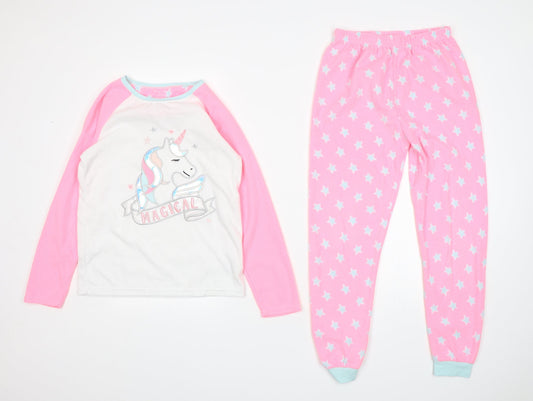 Primark Girls Multicoloured  Polyester  Pyjama Set Size 10-11 Years   - Unicorn