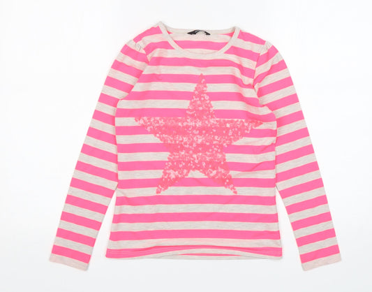 George Girls Multicoloured Striped Polyester Basic T-Shirt Size 9-10 Years Round Neck