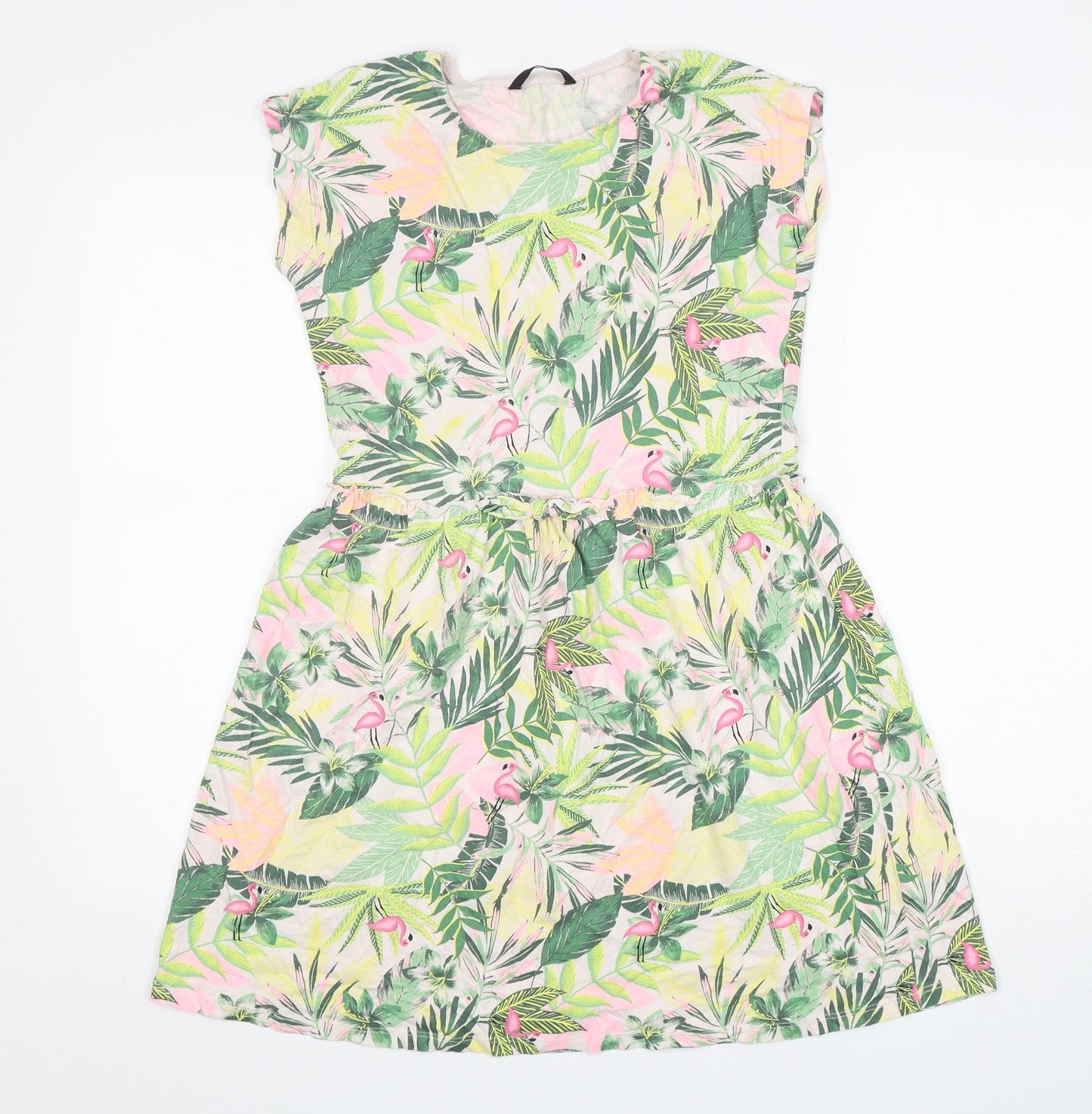 George Girls Green Floral Cotton T-Shirt Dress  Size 12-13 Years  Round Neck