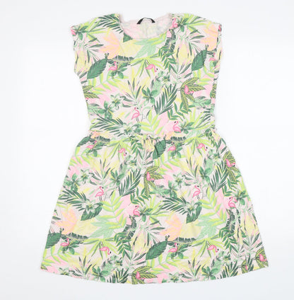 George Girls Green Floral Cotton T-Shirt Dress  Size 12-13 Years  Round Neck