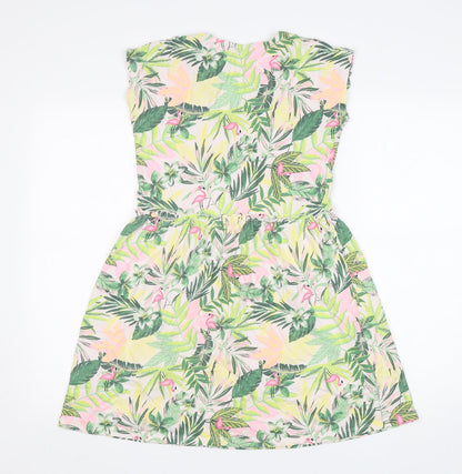 George Girls Green Floral Cotton T-Shirt Dress  Size 12-13 Years  Round Neck