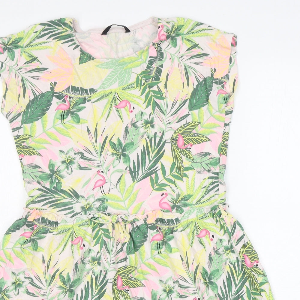 George Girls Green Floral Cotton T-Shirt Dress  Size 12-13 Years  Round Neck