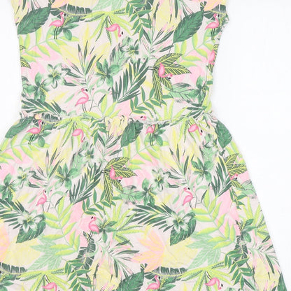 George Girls Green Floral Cotton T-Shirt Dress  Size 12-13 Years  Round Neck