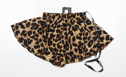 PRETTYLITTLETHING Womens Multicoloured Animal Print Polyester A-Line Skort Size 4  Regular