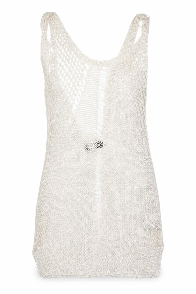 Front view of PRETTYLITTLETHING women’s white round neck viscose vest jumper, size UK 6