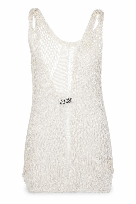 Front view of PRETTYLITTLETHING women’s white round neck viscose vest jumper, size UK 6