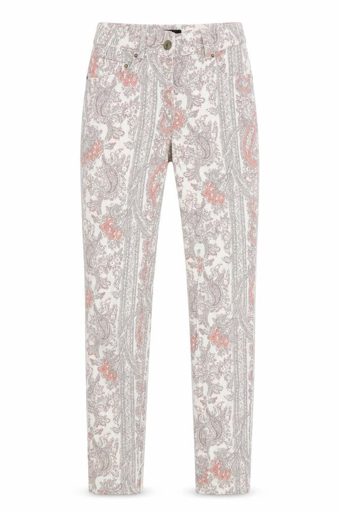 Front view of H&M women’s multicoloured paisley cotton skinny jeans, size UK 4, 30-inch leg regular