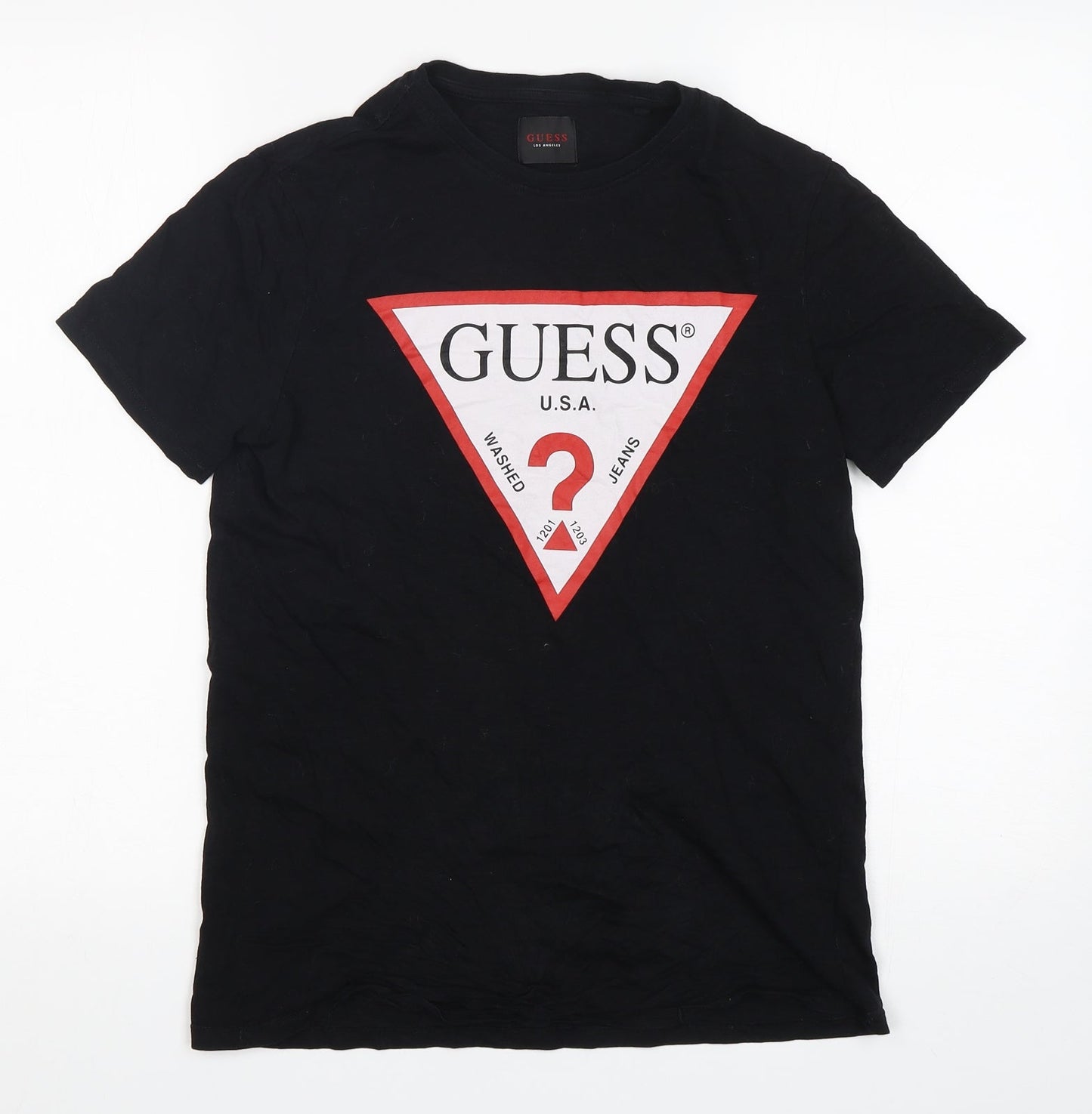 GUESS Womens Black  Cotton Basic T-Shirt Size XS Round Neck