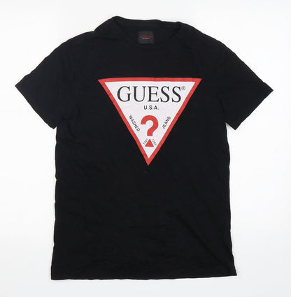 GUESS Womens Black  Cotton Basic T-Shirt Size XS Round Neck