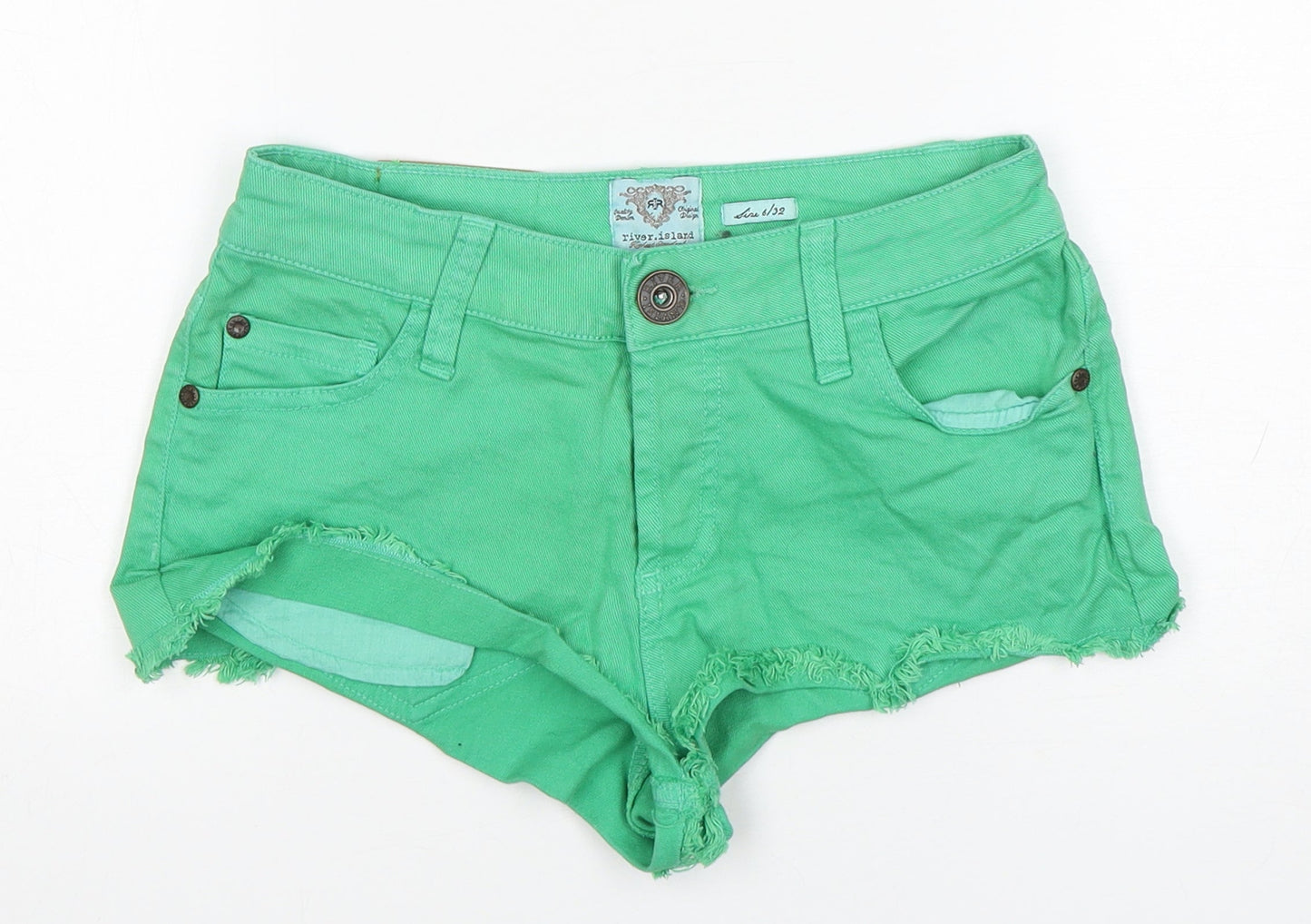 River Island  Womens Green  Cotton Hot Pants Shorts Size 6 L3 in Regular