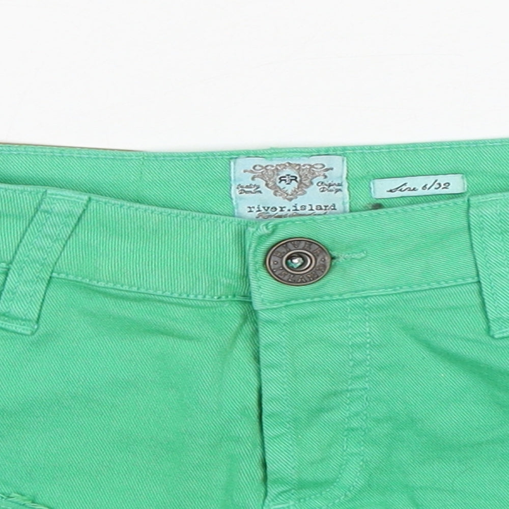 River Island  Womens Green  Cotton Hot Pants Shorts Size 6 L3 in Regular