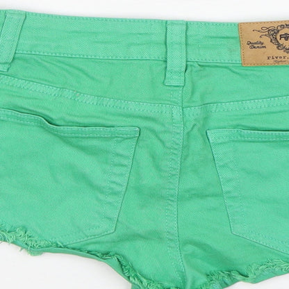 River Island  Womens Green  Cotton Hot Pants Shorts Size 6 L3 in Regular