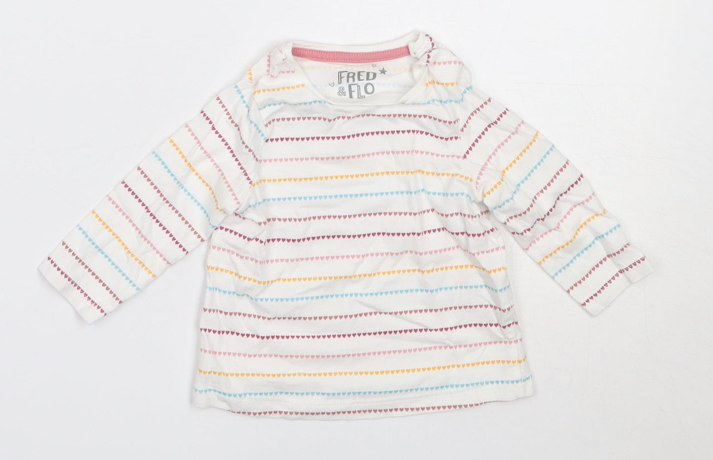 F&F Girls White Striped Cotton Basic T-Shirt Size 0-3 Months Round Neck