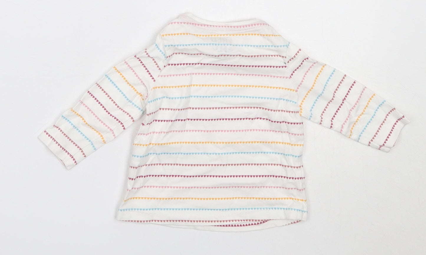 F&F Girls White Striped Cotton Basic T-Shirt Size 0-3 Months Round Neck