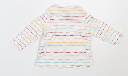F&F Girls White Striped Cotton Basic T-Shirt Size 0-3 Months Round Neck
