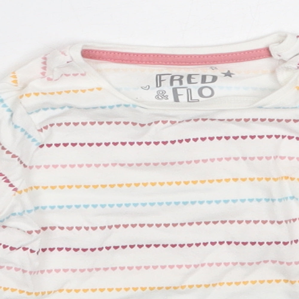 F&F Girls White Striped Cotton Basic T-Shirt Size 0-3 Months Round Neck