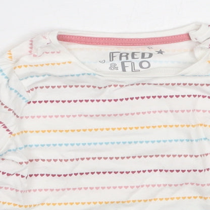 F&F Girls White Striped Cotton Basic T-Shirt Size 0-3 Months Round Neck