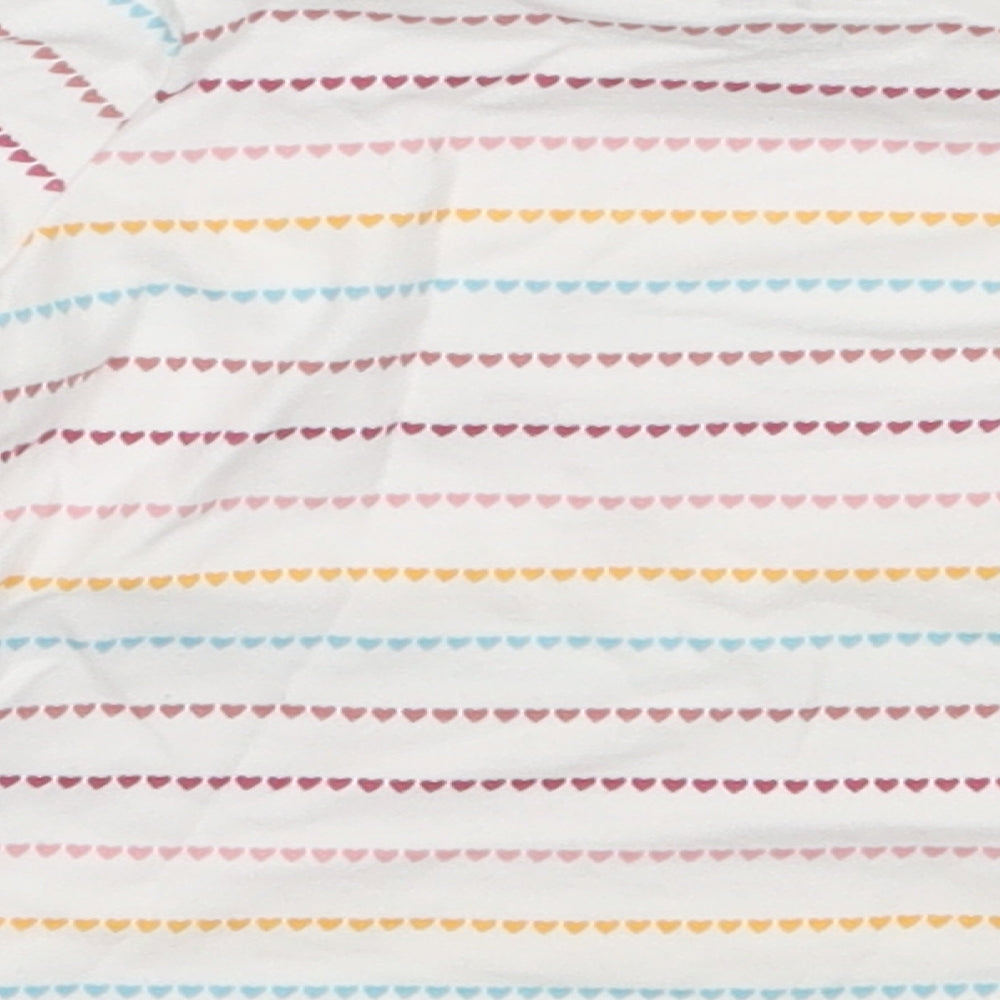 F&F Girls White Striped Cotton Basic T-Shirt Size 0-3 Months Round Neck