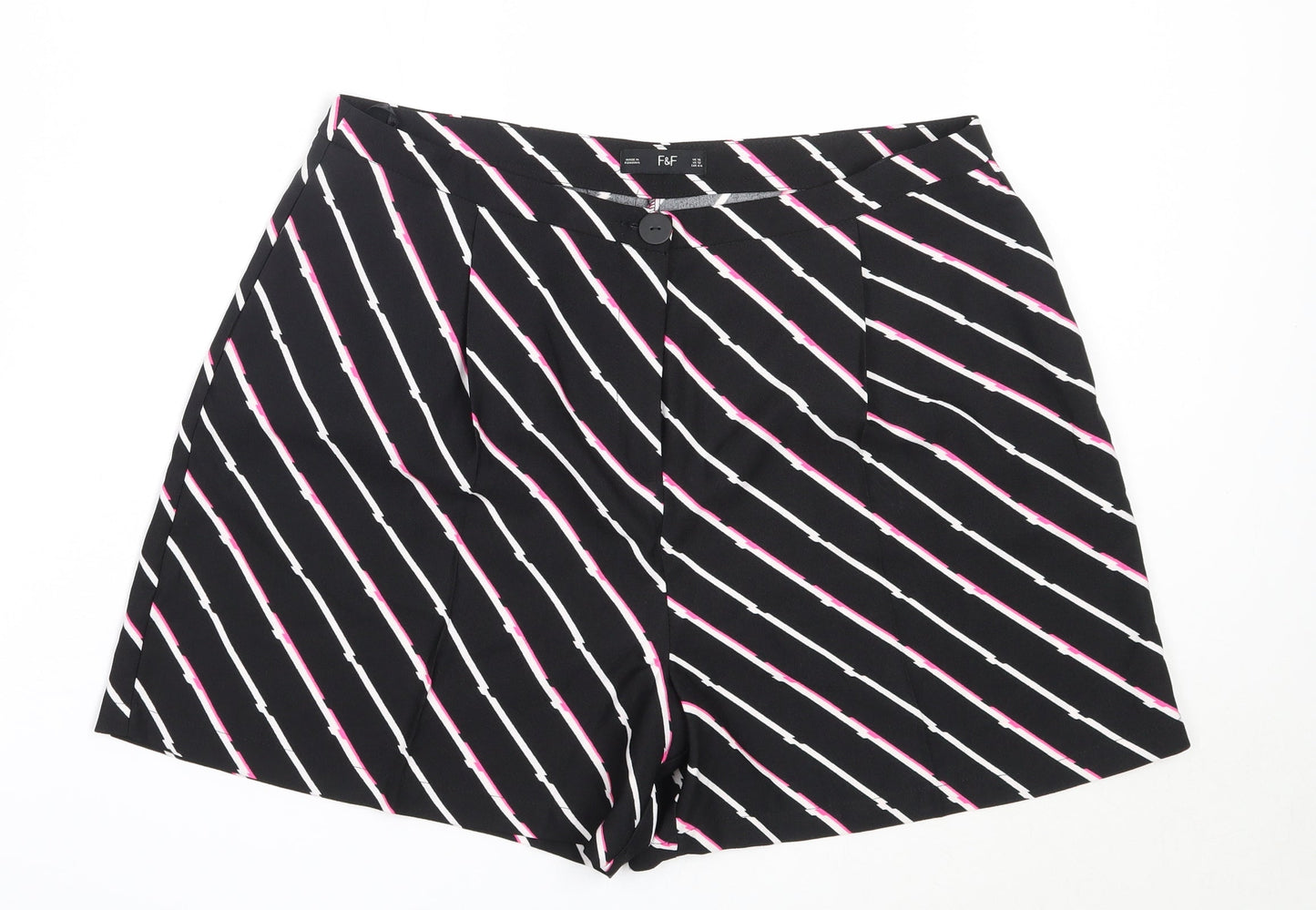 F&F Womens Black Striped Polyester Hot Pants Shorts Size 16  Regular