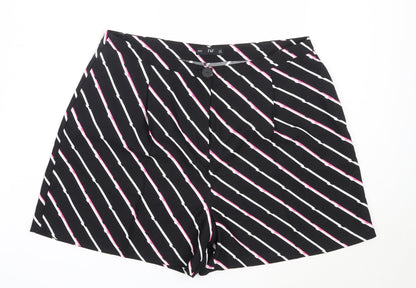 F&F Womens Black Striped Polyester Hot Pants Shorts Size 16  Regular