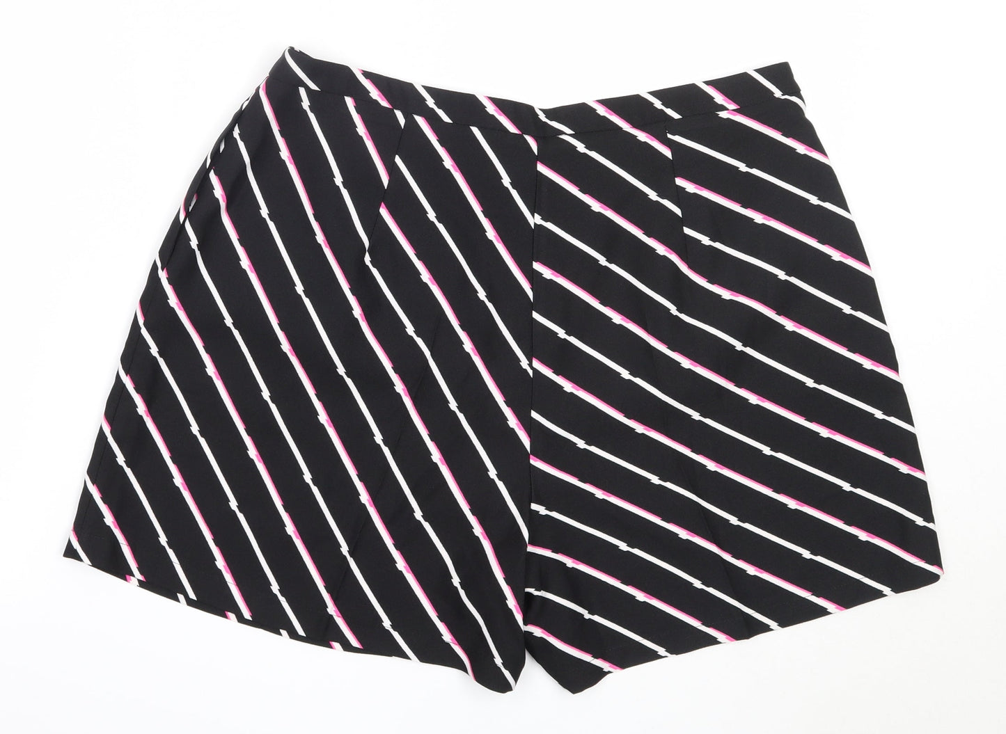 F&F Womens Black Striped Polyester Hot Pants Shorts Size 16  Regular