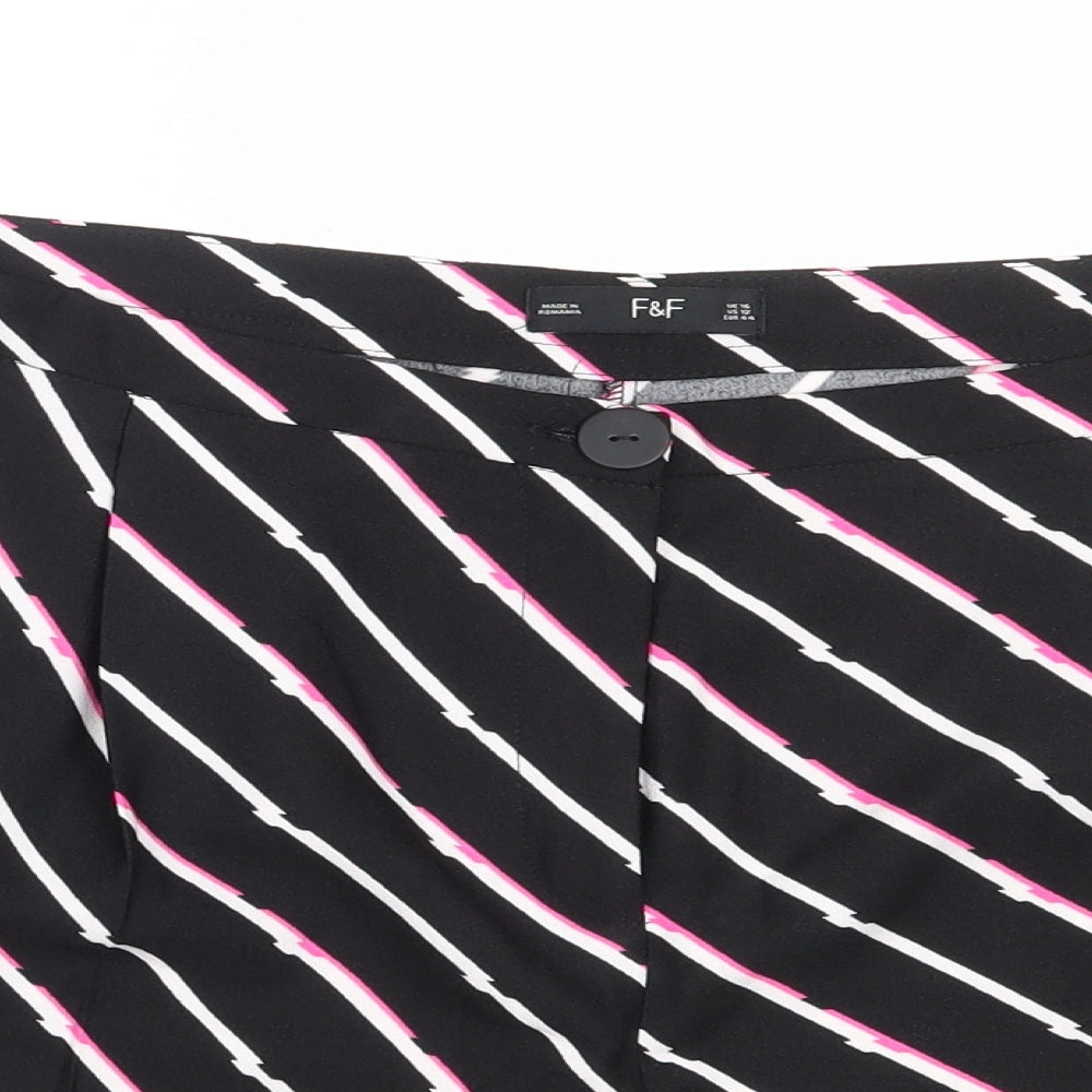 F&F Womens Black Striped Polyester Hot Pants Shorts Size 16  Regular