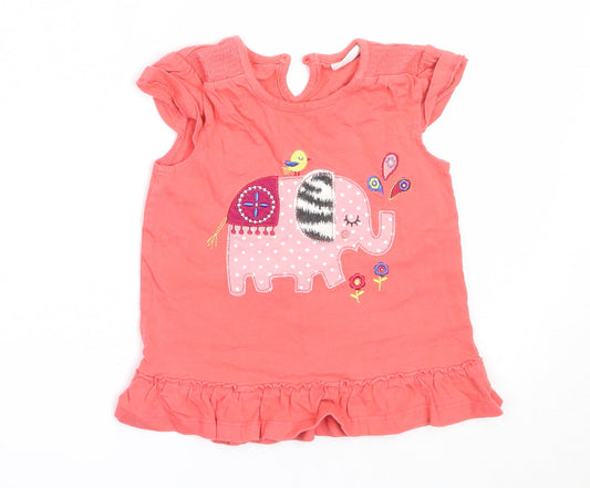 F&F Girls Pink  Cotton Basic T-Shirt Size 12-18 Months Round Neck  - elephant