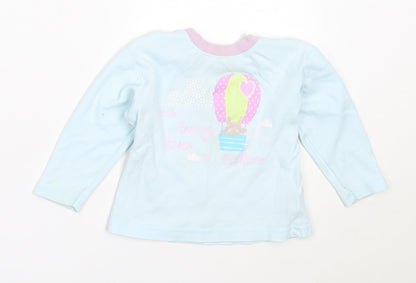 Dunnes Stores Girls Blue  Cotton Basic T-Shirt Size 12-18 Months Round Neck  - bunny