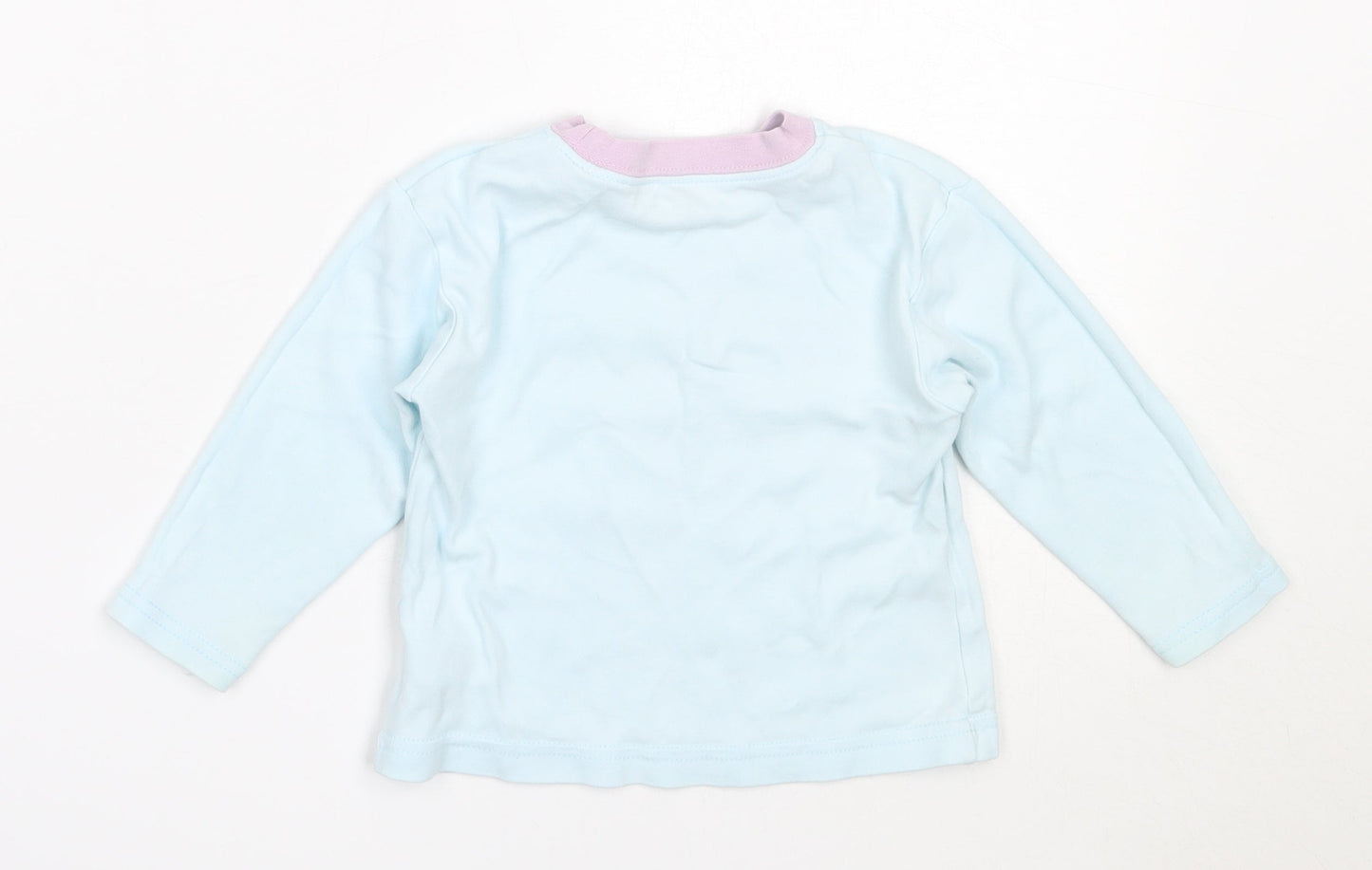 Dunnes Stores Girls Blue  Cotton Basic T-Shirt Size 12-18 Months Round Neck  - bunny
