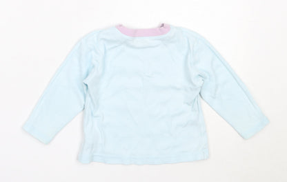 Dunnes Stores Girls Blue  Cotton Basic T-Shirt Size 12-18 Months Round Neck  - bunny